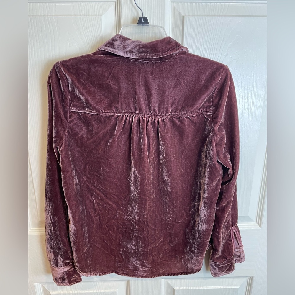 Evereve Eloise Velvet Button-Up Shirt - Brown XS - Picture 11 of 11